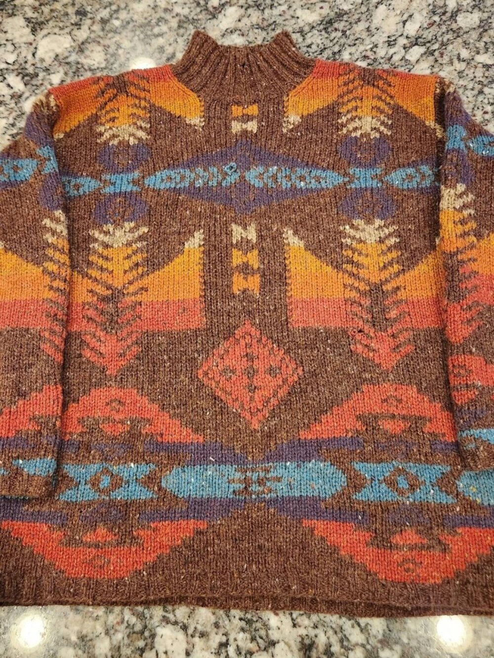 Vintage Aztec Hand Knit Silk Wool Sweater Lauren Ralph Lauren Country Western - Picture 1 of 8